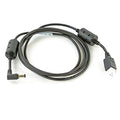 Black audio cable with connectors on a white background