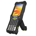 Rugged handheld device with keyboard and screen on a white background