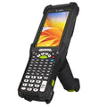 Rugged handheld device with keyboard and screen on a white background