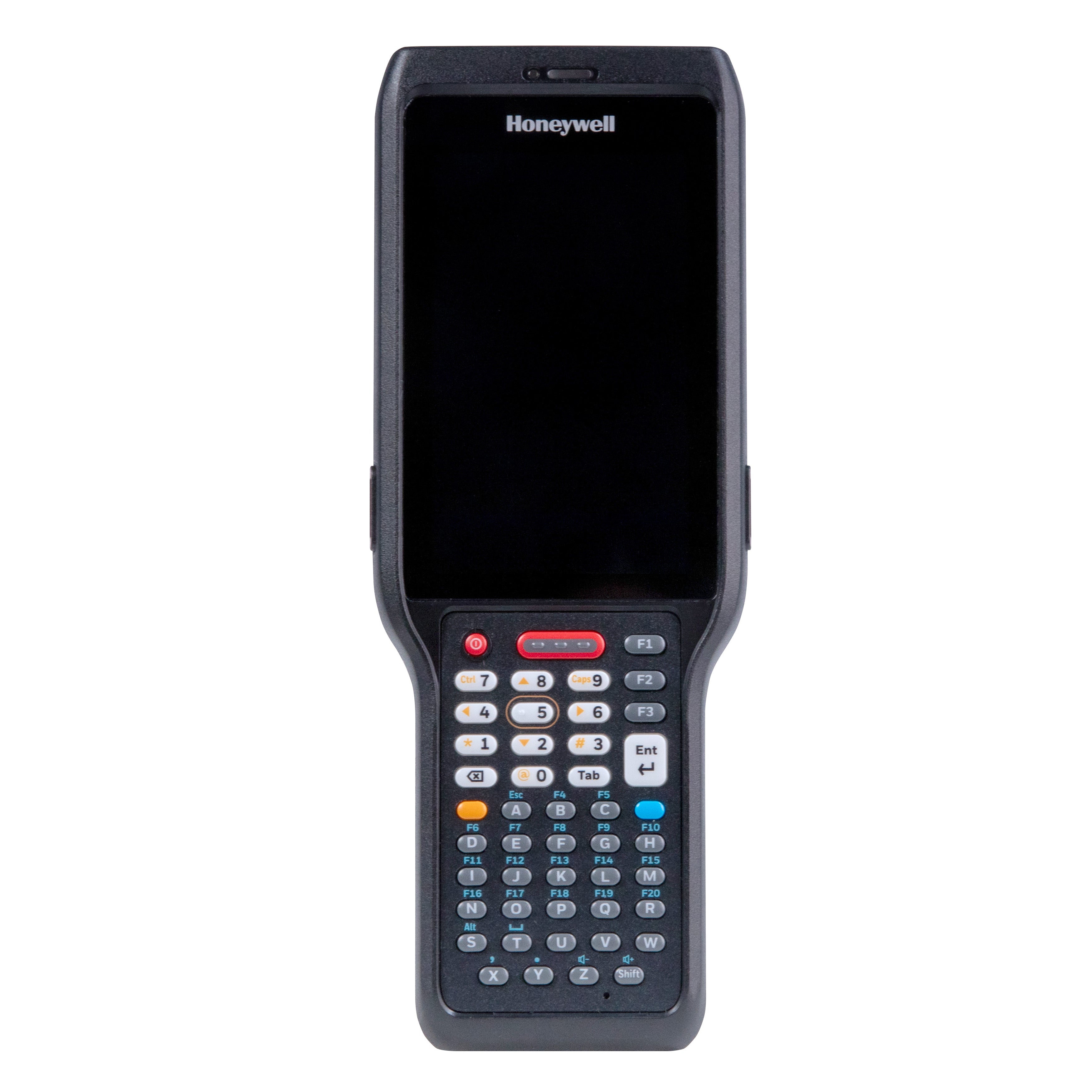 Honeywell industrial handheld device with a screen and keypad on a white background