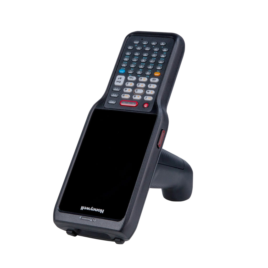 Handheld device with keypad and screen on a white background