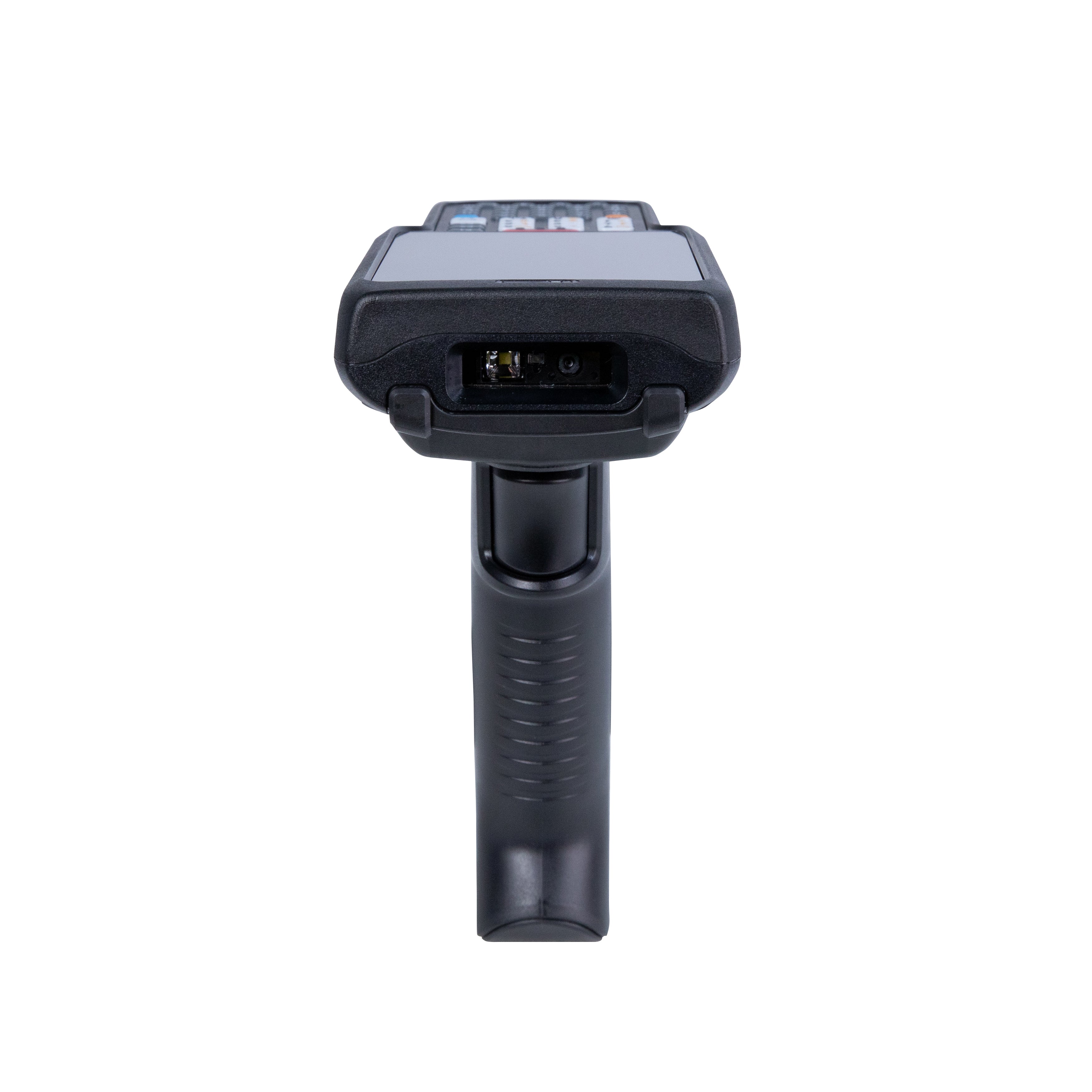 Black barcode scanner on a white background