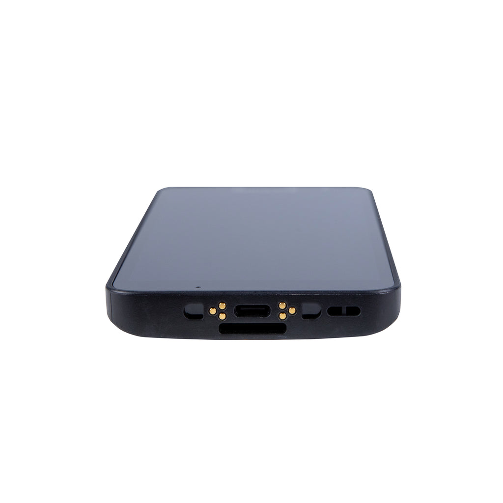 Black portable hard drive on a white background
