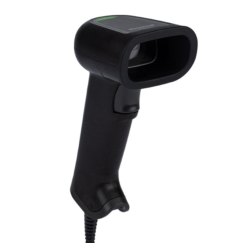 Black barcode scanner on a white background